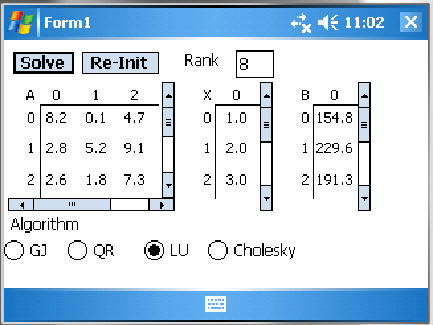 .Net CF (C# and VB) algorithms (Gauss-Jordan, Cholesky, LU and QR) for solving systems of equations